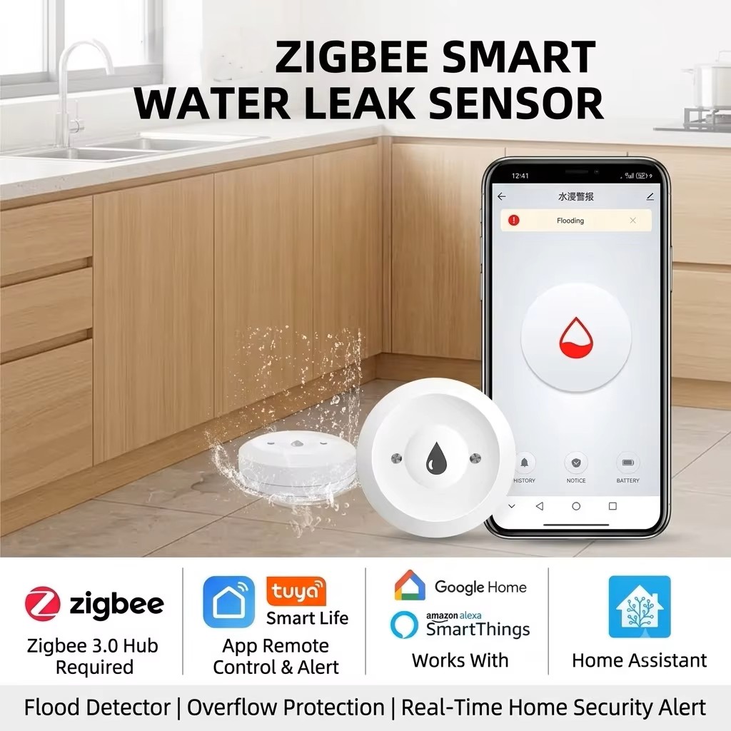 ZigBee 3.0 Smart Water Leak Se - Water Alarm Sensor ulasan dan harga